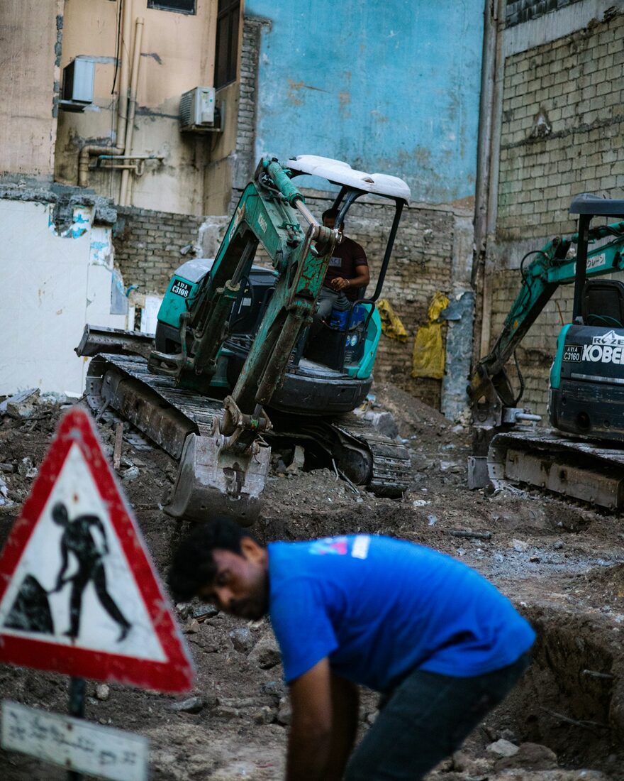 Heavy excavation equipment on a commercial construction site